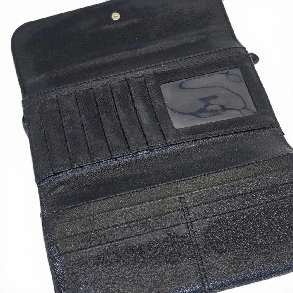 Coach Peyton Signature Jacquard Trifold Checkbook Wallet Black Gray Zip Clutch - Picture 5 of 11
